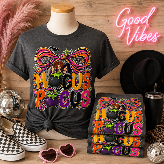 Hocus Pocus Witchy Bow Graphic Tee – Charcoal Gray