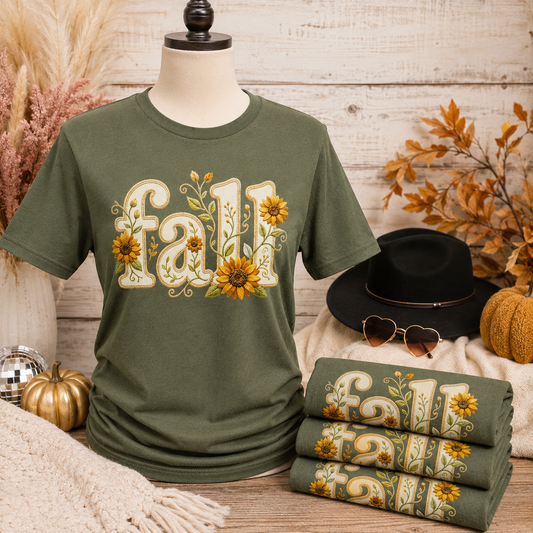 Sunflower Fall Graphic Tee – Moss Green
