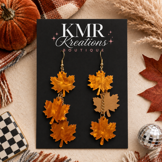 Cascading Autumn Maple Leaf Dangle Earrings