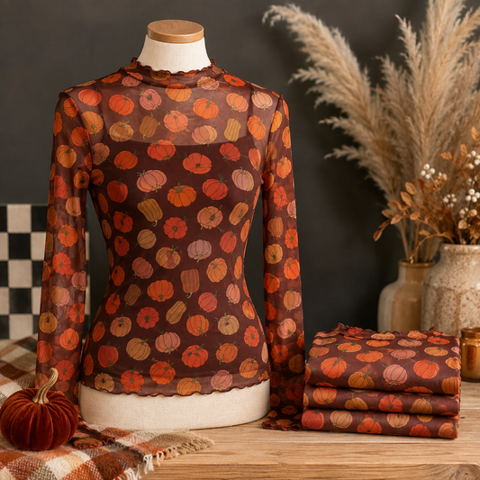 Pumpkin Obsession Mesh Long-Sleeve Top