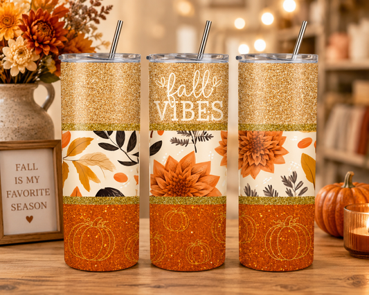 Fall Vibes Glitter Tumbler – 20 oz