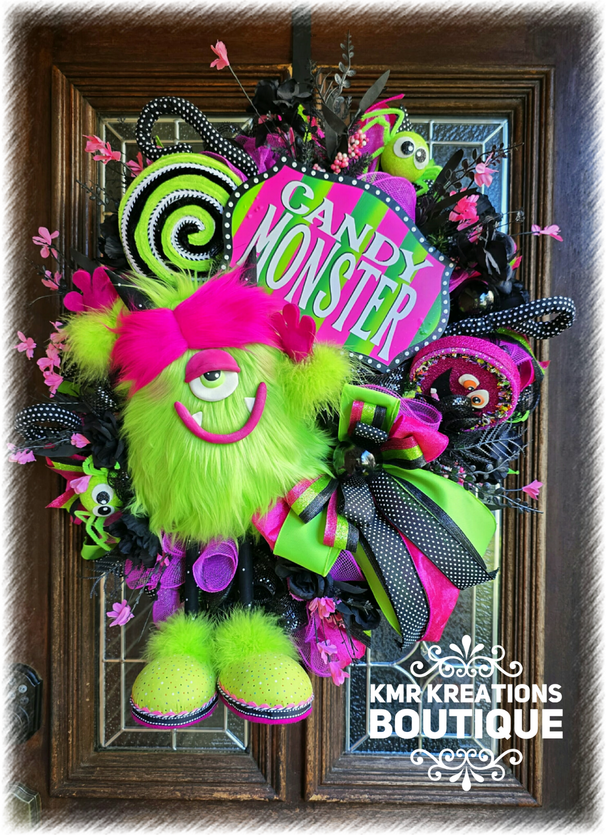 Candy Monster Wreath, Halloween Decor, Whimsical Wreath, Sweet And Spooky, Front Door Goals