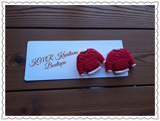 Clay Christmas Sweater Stud Earrings