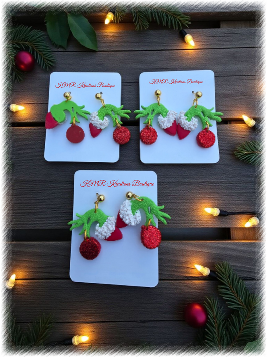 🎄 Holiday Hand Ornament Clay Earrings