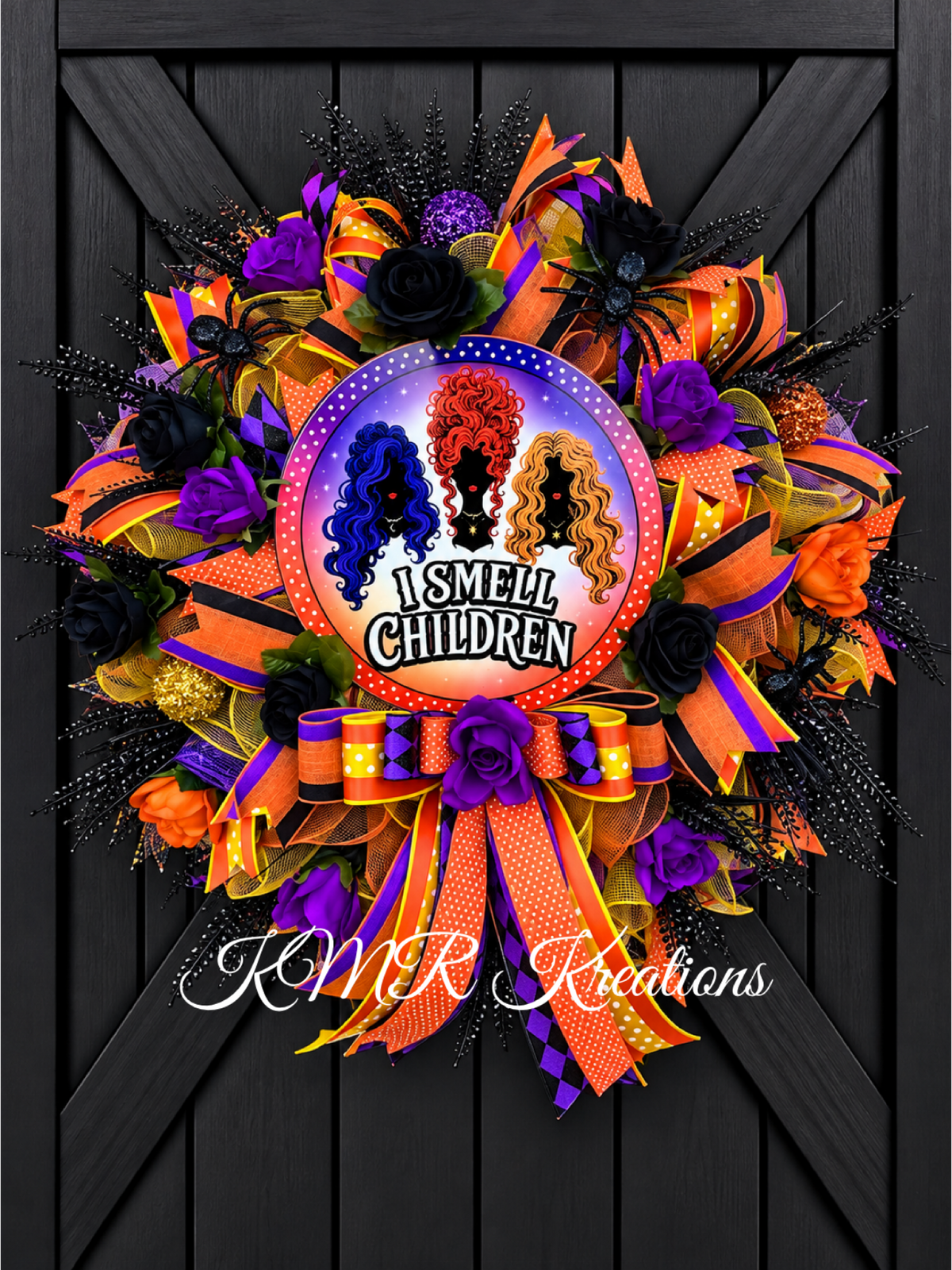 I Smell Children Halloween Wreath | Orange Purple & Black Witchy Door Wreath