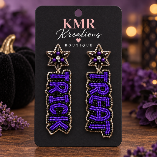 Purple Trick Beaded Statement Earrings