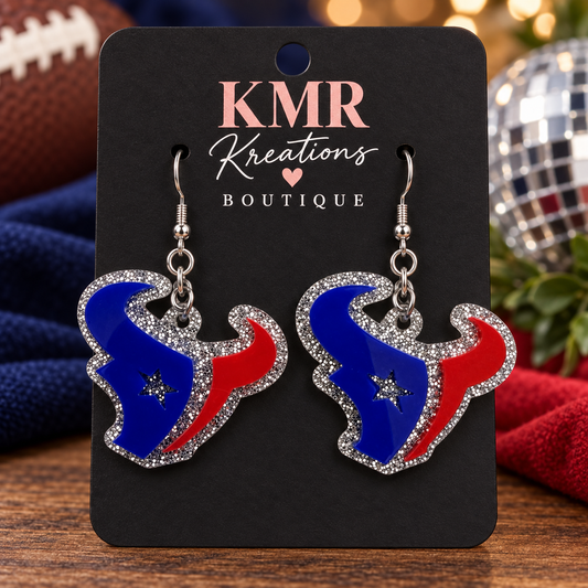 Houston Football-Inspired Glitter Earrings