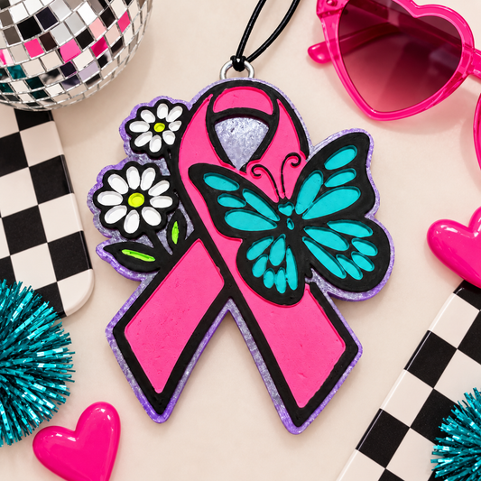 Butterfly Pink Ribbon Car Freshie – Suited Cashmere Scent