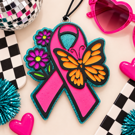 Butterfly Pink Ribbon Car Freshie – Pink Cotton Scent
