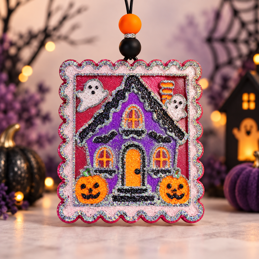 Glitter Haunted House Halloween Car Freshie