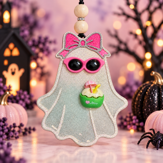 Pink Bow Ghost Halloween Car Freshie