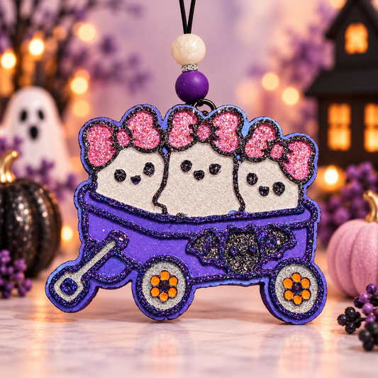 Ghost Girls Purple Wagon Halloween Car Freshie