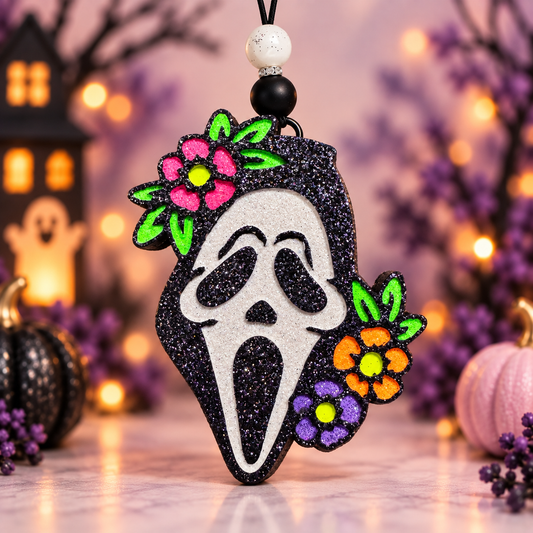 Floral Fright Mask Halloween Car Freshie