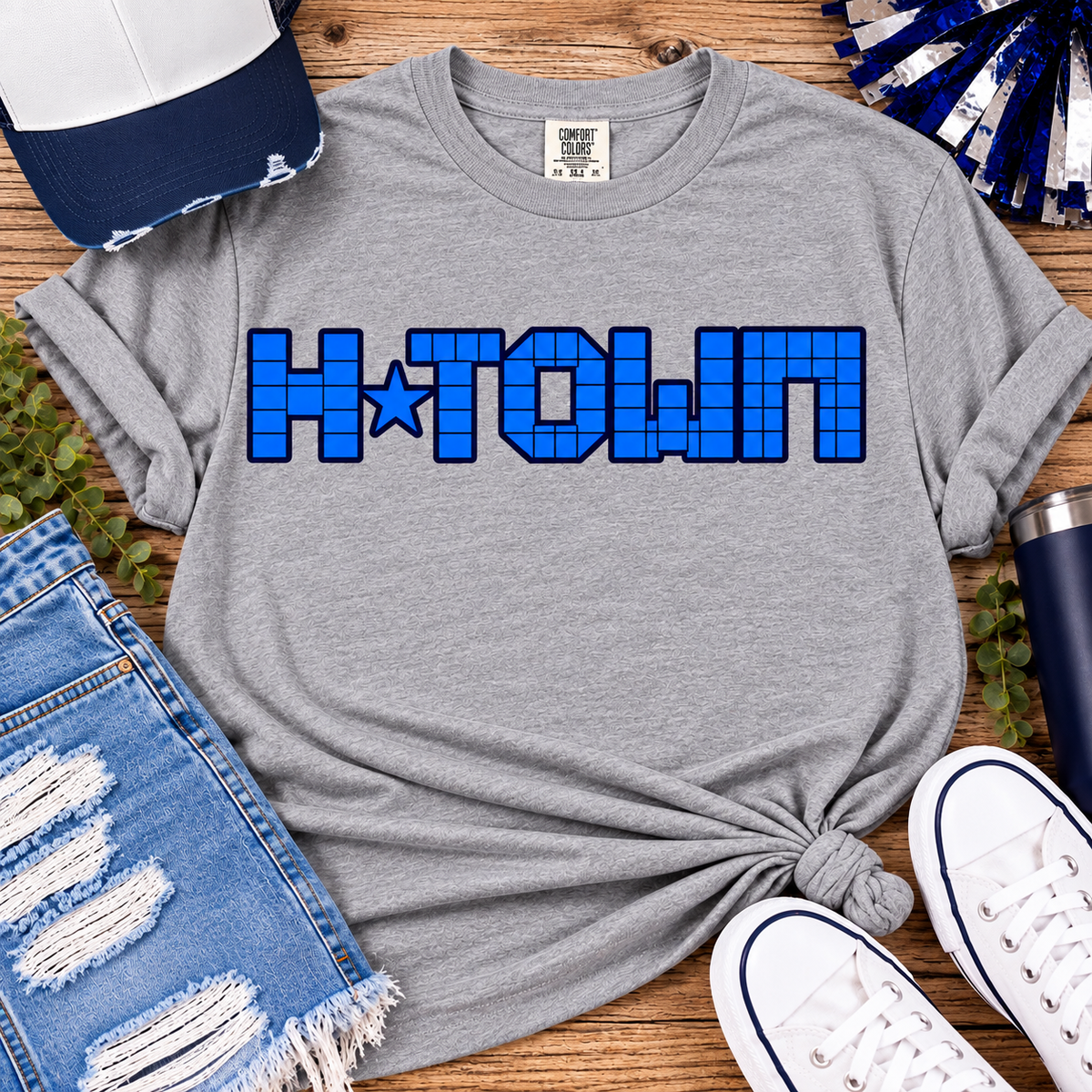 H-Town Blue Check Game Day Tee