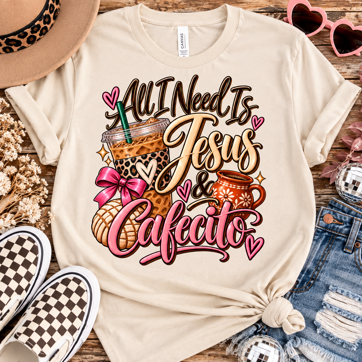All I Need Is Jesus & Cafecito Tee – Cream