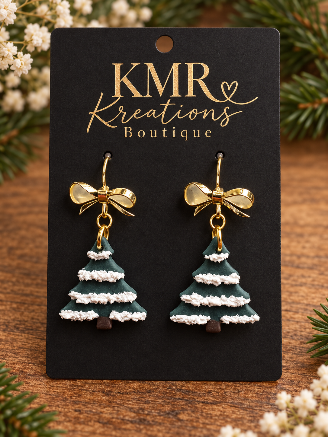 Snowy Christmas Tree Bow Earrings