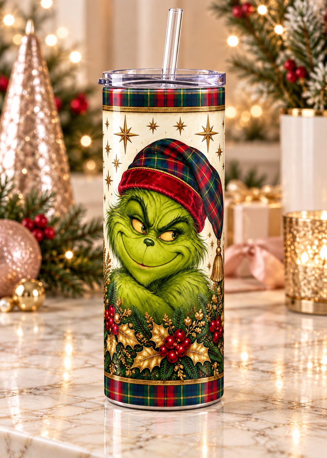 Christmas Plaid 20 oz Skinny Tumbler with Straw
