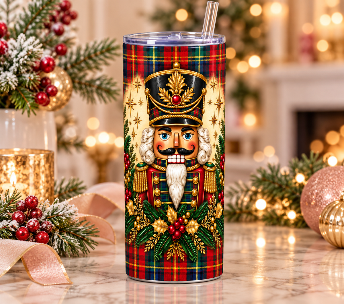 Christmas Plaid 20 oz Skinny Tumbler with Straw