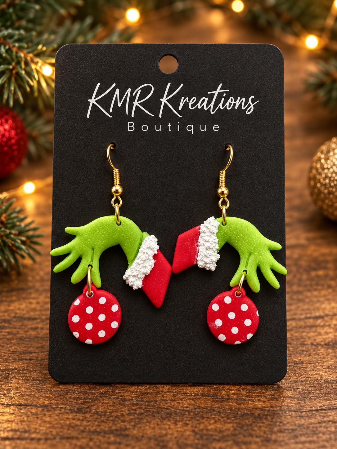 Merry Mischief Green Hands Christmas Earrings