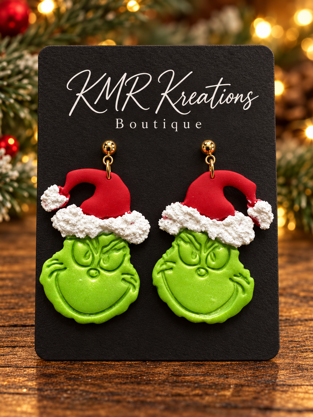 Santa Hat Green Holiday Face Earrings
