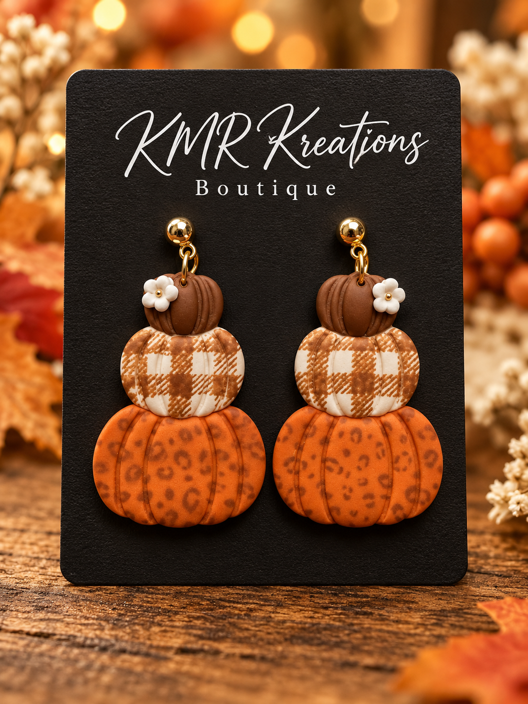 Plaid & Leopard Stacked Pumpkin Earrings
