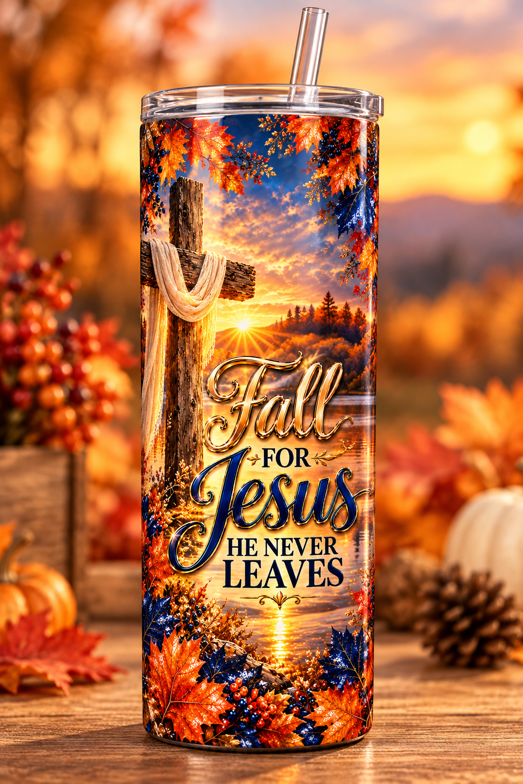 Fall for Jesus 20 oz Skinny Tumbler with Lid & Straw
