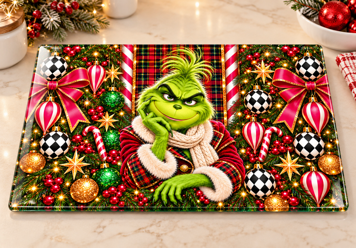 Holiday Mischief Glass Cutting Board
