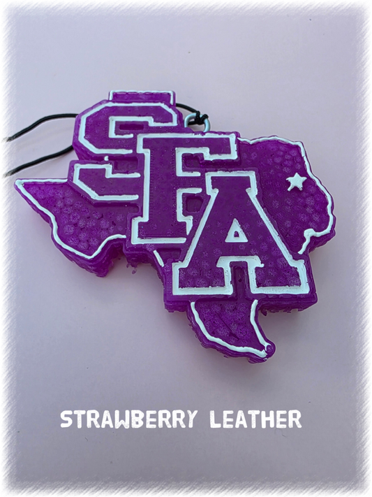 SFA Freshie, Stephen F Austin, SFA Lumberjacks, College Freshie, Collegiate Car Freshie, Car Air Freshener, Strawberry Leather Freshie, Handmade Freshie, Purple Freshie, Texas Freshie