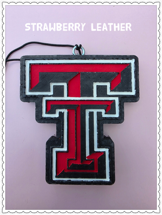 Texas Tech Freshie, TTU Freshie, Red Raiders Freshie, Texas Tech University, Collegiate Freshie, Strawberry Leather Freshie, Car Freshie, Car Air Freshener, Handmade Freshie, Black & Red Freshie, Texas Tech Gift