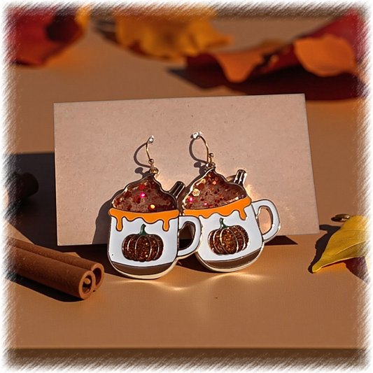 pumpkin spice earrings, fall earrings, autumn jewelry, pumpkin mug earrings, coffee lover gift, seasonal accessories, acrylic earrings, Thanksgiving earrings, fall fashion, boutique jewelry
