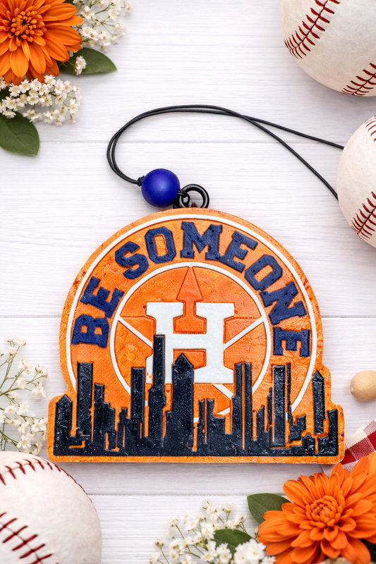 Houston Skyline “Be Someone” Car Freshie – Astros Inspired - Strawberry Leather
