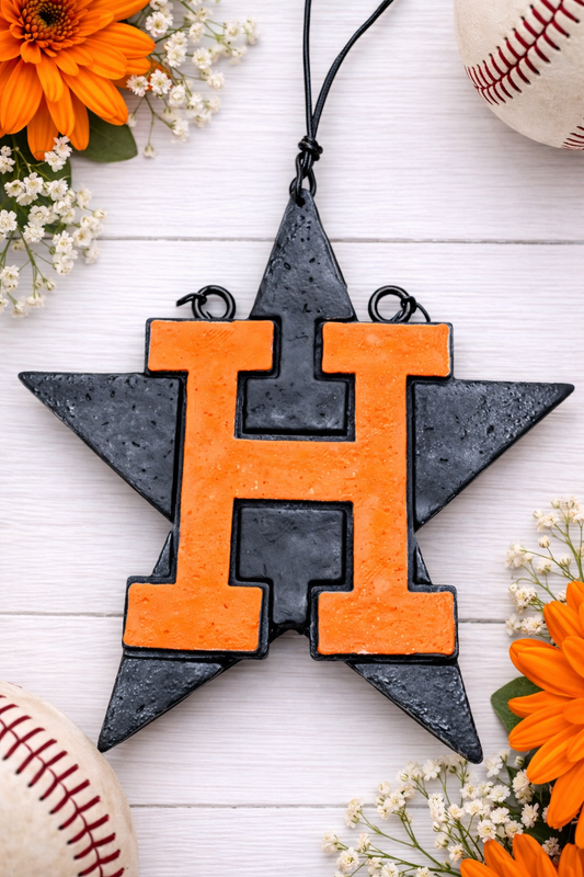 Houston Astros H Star Car Freshie – Orange & Black. - Leather