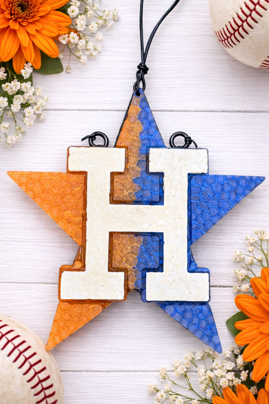 Houston Astros H Star Car Freshie – Orange & Blue Split - Leather