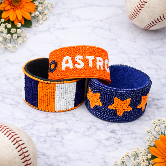 Houston Astros Inspired Beaded Cuff Bracelet
