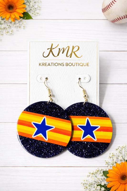 Astros Stripe Star Dangle Earrings