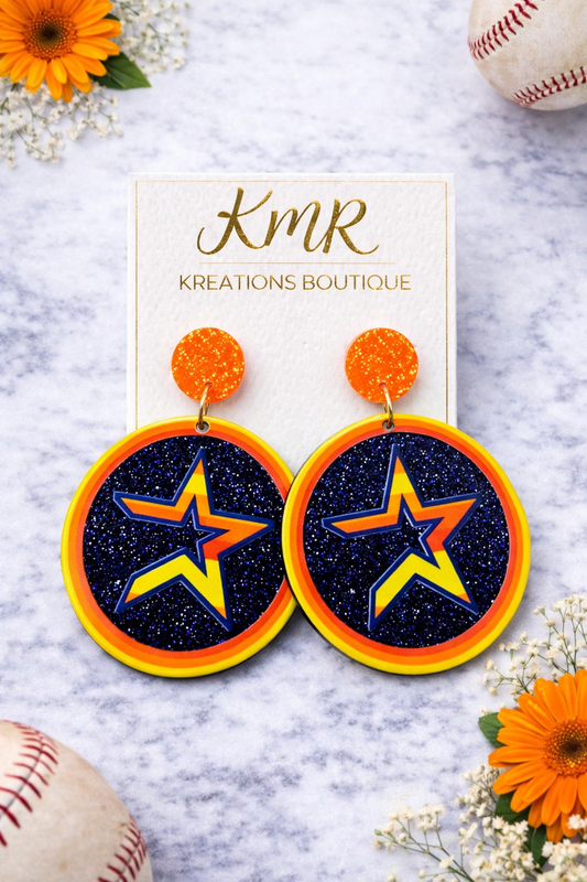 Astros Inspired Star Circle Dangle Earrings
