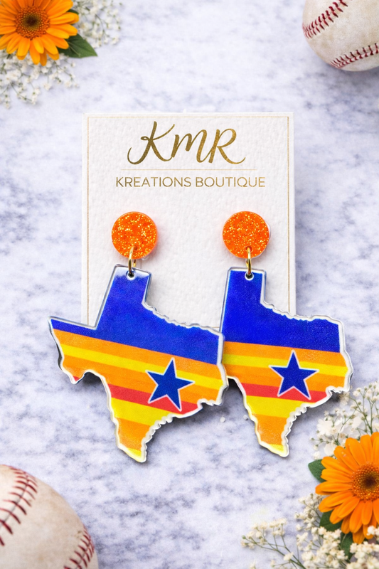 Astros Inspired Texas Star Dangle Earrings