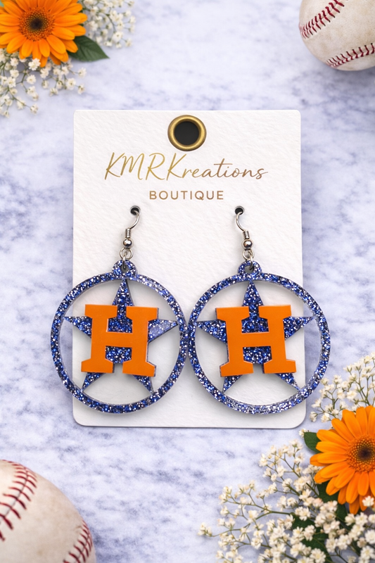 💙🧡 Glitter Star Circle “H” Acrylic Dangle Earrings