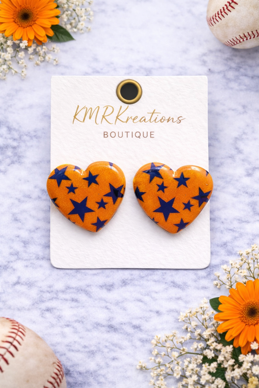 💙🧡 Orange & Blue Star Heart Stud Earrings
