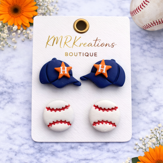 Houston Baseball Stud Earring Set ⚾🧡💙