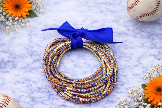 Astros Inspired Crystal Beaded Bracelet Stack 🧡💙