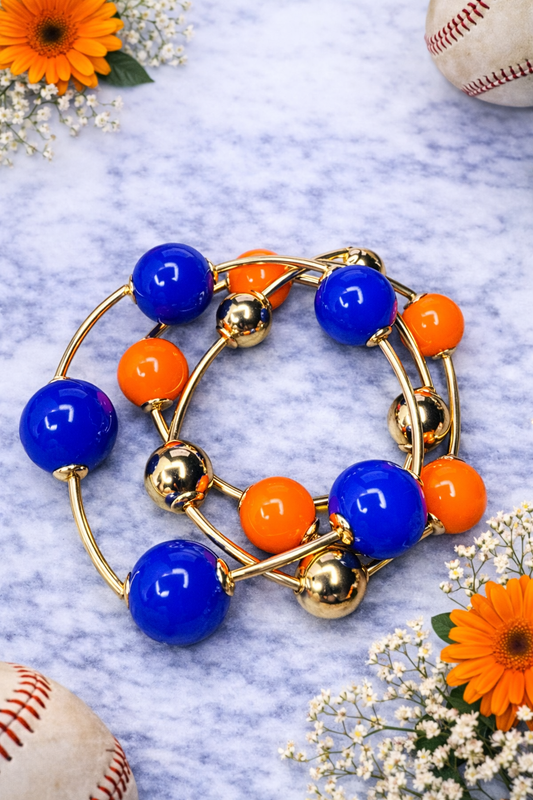 Houston Baseball Beaded Bangle Bracelet Set 🧡💙⚾