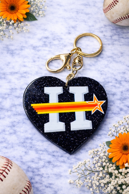 Houston Heart Glitter Keychain 🧡💙⭐