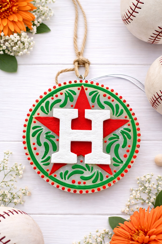 Astros Round Car Freshie – Festive Red & Green | Strawberry Leather Scent