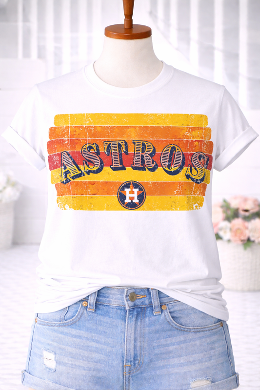 Astros Retro Stripe Tee – Houston Baseball Vintage Game Day Shirt (White)