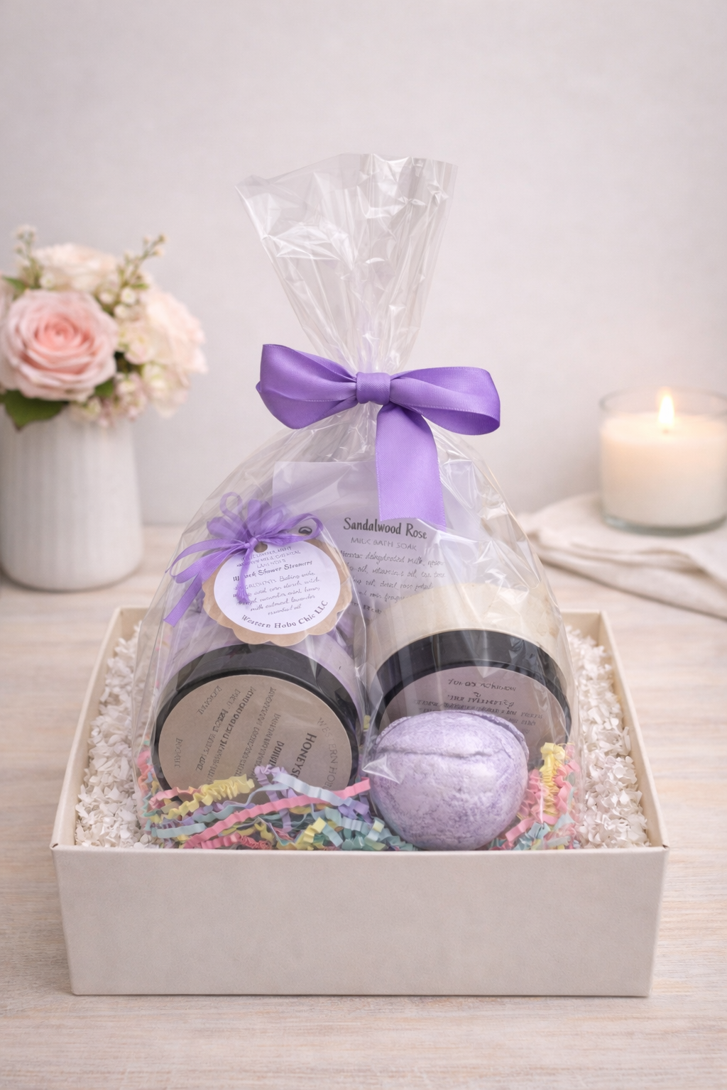 Sandalwood Rose Spa Gift Set | Self-Care Bundle | Bath & Body Gift Bag