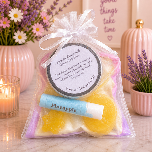 Self-Care Gift Bag – Lavender Chamomile Spa Set | Body Butter, Lip Balm & Wax Melts