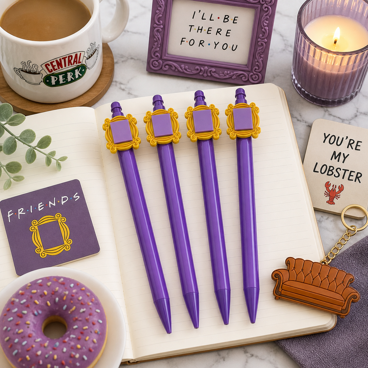🎬 Friends Inspired Beaded Pens– Purple Frame Design | Gift for Friends Fans