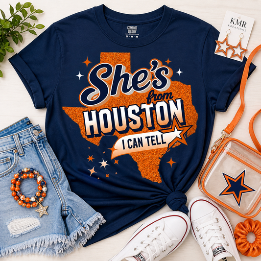 She’s From Houston I Can Tell Graphic Tee – Navy Boutique Shirt | Houston Inspired | Game Day Tee