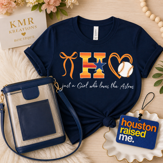 Houston Raised Me Set | Astros Inspired Tee + Clear Game Day Bag + Car Freshie
